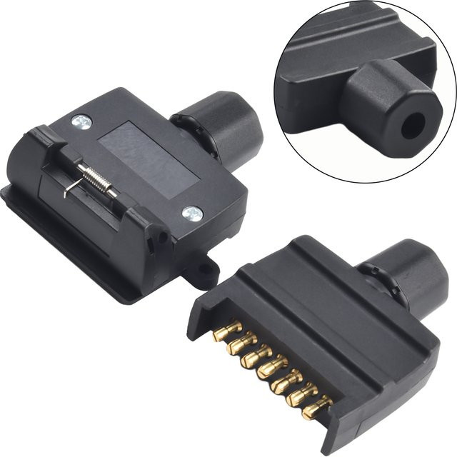 7-poliges Anhängerstecker und Buchsen Set in Schwarz für Caravan und Boot mit 12V DC Adapter - Bild 1