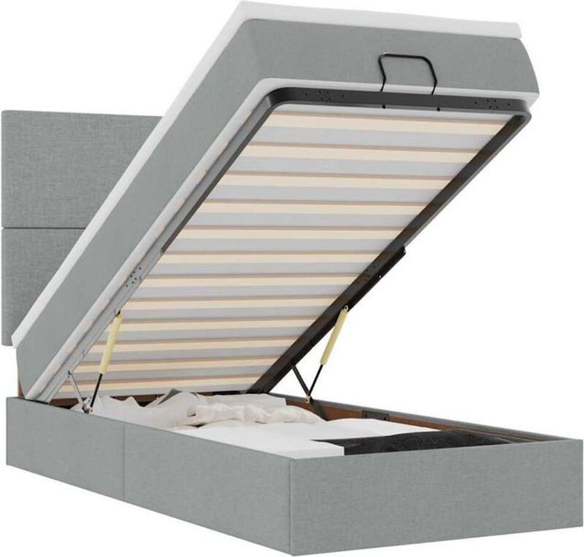 vidaxl Ottoman Polsterbett mit Matratze in Grau aus Stoff und Metall, B/T/H: 100 x 200 x 118 cm - Bild 1