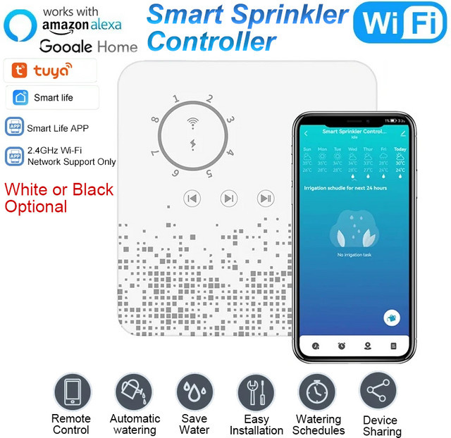 Tuya Smart WiFi Sprinkler Controller mit 8 Zonen, Automatischer Bewässerungstimer für Alexa und Google Smart Home, Schwarz - Bild 1