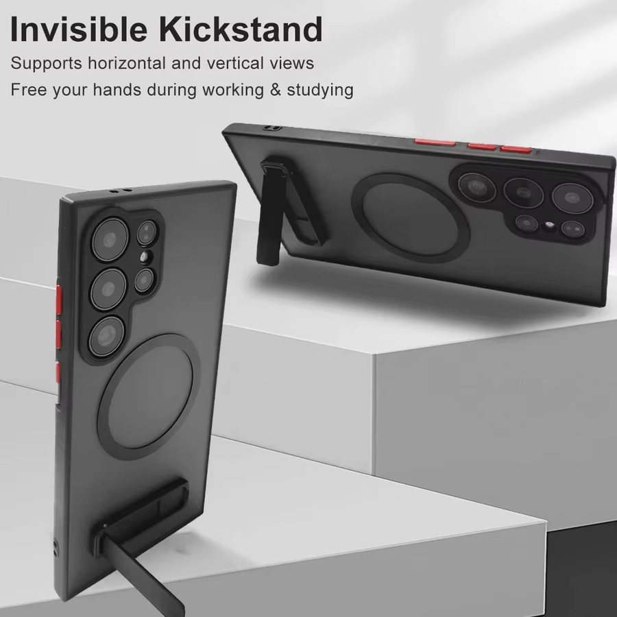 Magnetische Handyhülle mit Ständer für Samsung Galaxy S25 Ultra S24 Ultra S23 FE S26 Plus in Schwarz Matte Schlanke Standhülle - Bild 2