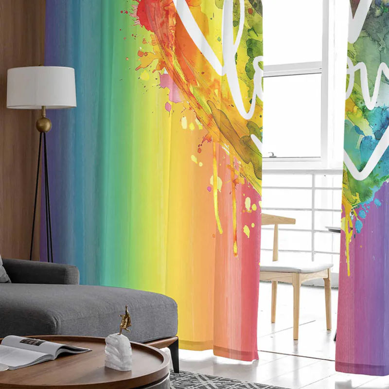 Super Six Regenbogen Aquarell Liebesherz Tüll Vorhang aus Chiffon, Transparent, Gelb/Mehrfarbig, B: 135 cm, H: 114 cm - Bild 5