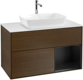 V&B Waschtischunterschrank Finion 100 in Weiß lackiert mit blauem Regal und Walnuss-Dekor, Breite: 100 cm, Höhe: 50,1 cm, Tiefe: 50,1 cm - Bild 1