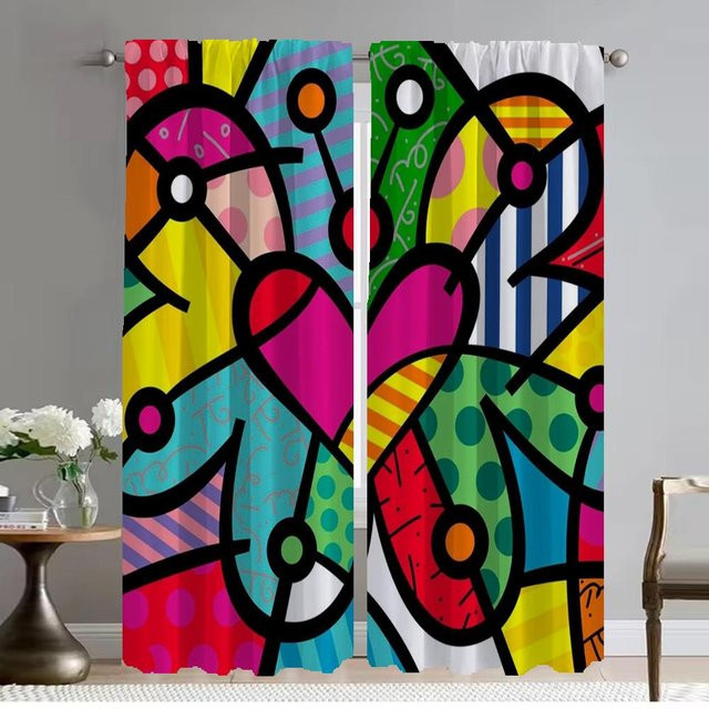 Britto Vorhänge für Wohnzimmer und Schlafzimmer, 2er-Set Tüll-Dekoration, Mehrfarbig, Breite: 50 cm, Höhe: 70 cm - Bild 1
