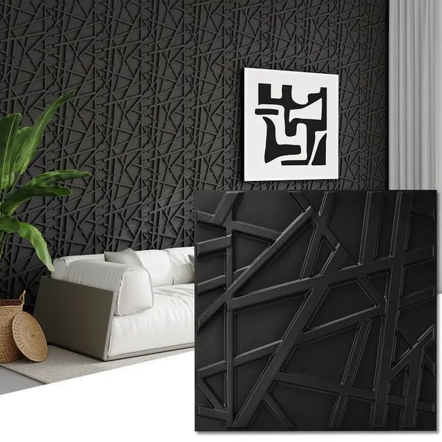 KUUJOJO 30 Stück 3D Wandpaneele mit geometrischem Design in Schwarz für moderne Innenwanddekoration - Bild 1