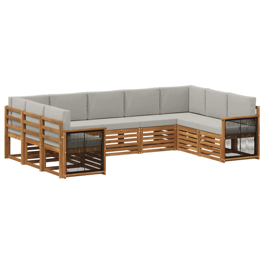 vidaXL Ecksofa Set in L-Form aus Massivholz Akazie mit Kissen in Grau und Natur - Bild 2