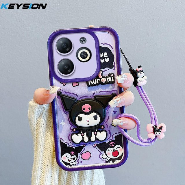 KEYSION Stoßfestes Silikon Case mit Lanyard und 3D Cartoon Puppe für Realme Note 70 70T in Lila - Bild 1