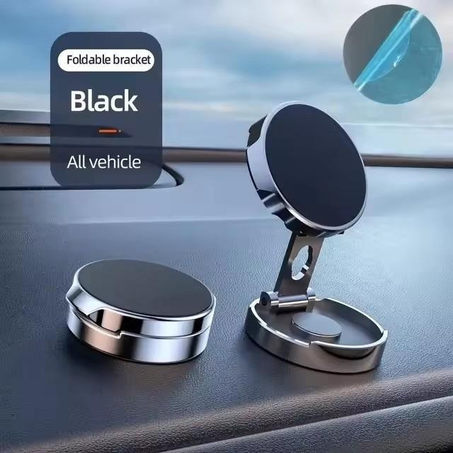 OLPAY Magnetische Auto Handyhalterung in Schwarz und Silber mit 720 Grad Drehung und faltbarer runder Halterung für universelle Smartphones - Bild 1
