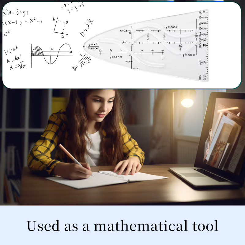 Multifunktionales geometrisches Zeichenlineal als Lernhilfe und Vorlage für Schüler in transparentem Kunststoff - Bild 2