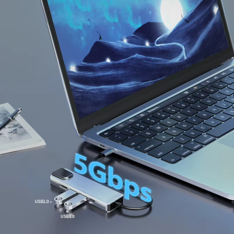USB C Docking Station mit 5/8 Ports: Typ C zu HDMI und RJ45 Ethernet 100M sowie USB 3.0 5Gbps High Speed Hub Adapter für Laptop und Macbook - Bild 2