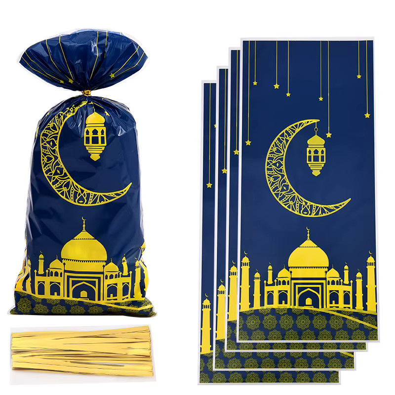 50 Stück Ramadan Mubarak Geschenktüten mit Mond- und Sternen-Motiv in Blau für Süßigkeiten und Kekse zur Eid al-Fitr Party-Dekoration - Bild 3