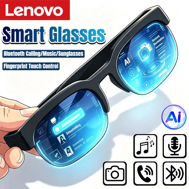 Lenovo KI-Smart-Brille mit Bluetooth für Übersetzung, Aufnahme und Musik in Schwarz - Bild 1
