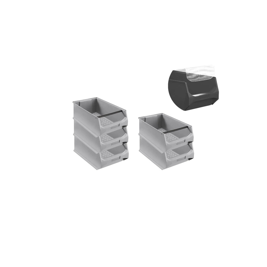 PROREGAL SparSet 5 Sichtlagerboxen mit Griffstange und Abdeckung, Grau, H x B x T: 20 x 30 x 50 cm - Bild 2