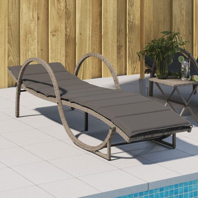 Sonnenliege mit Auflage aus Poly Rattan und Metall in Grau, B/T/H: 60 x 199 x 42 cm, vidaxl - Bild 1