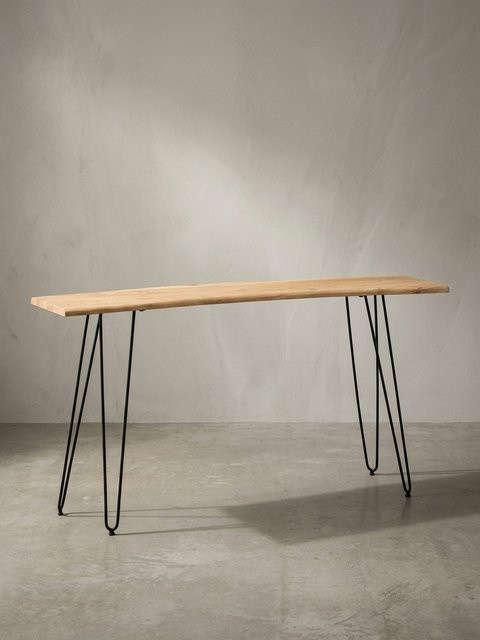 Schreibtisch KADIMA DESIGN aus Massivholz und Metall in Braun mit Haarnadelbeinen, B/T/H: 150 x 36 x 75 cm - Bild 1