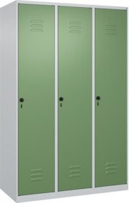 C+P Spind Classic PLUS Garderobenschrank mit 3 Abteilen, H x B x T: 185 x 120 x 50 cm, Grau/Grün - Bild 1