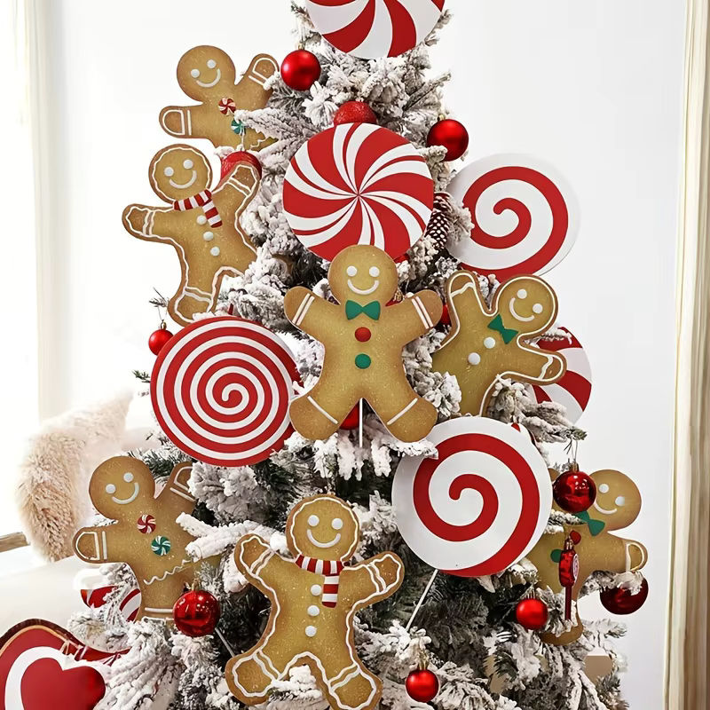 Mehrfarbige Weihnachtsbaum Dekoration Picks mit Lebkuchenmann und Lollipop aus Holz - Bild 3