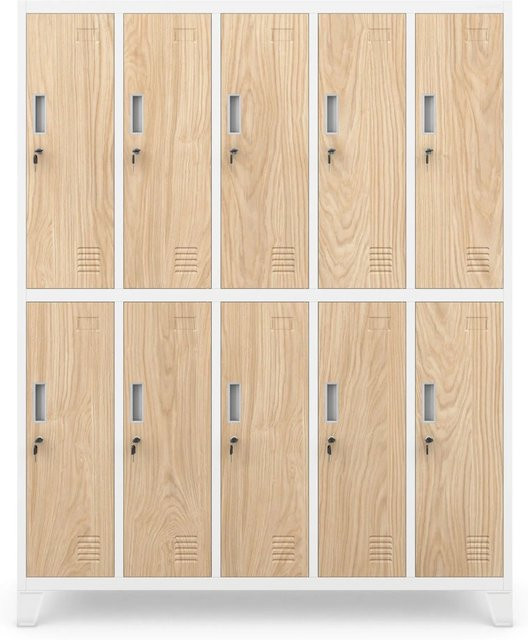 BARTEK Metallspind Umkleideschrank mit 10 Fächern in Weiß-Sonoma Eiche, B/T/H: 136 x 45 x 172 cm - Bild 1
