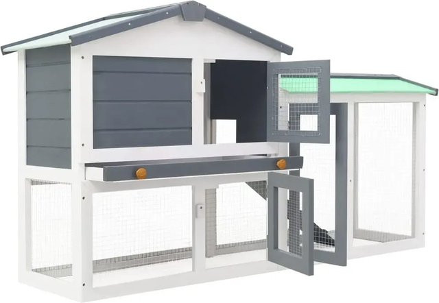 vidaXL Kaninchenstall aus lackiertem Tannenholz und Sperrholz in Grau und Weiß, B/T/H: 145 x 45 x 85 cm - Bild 1