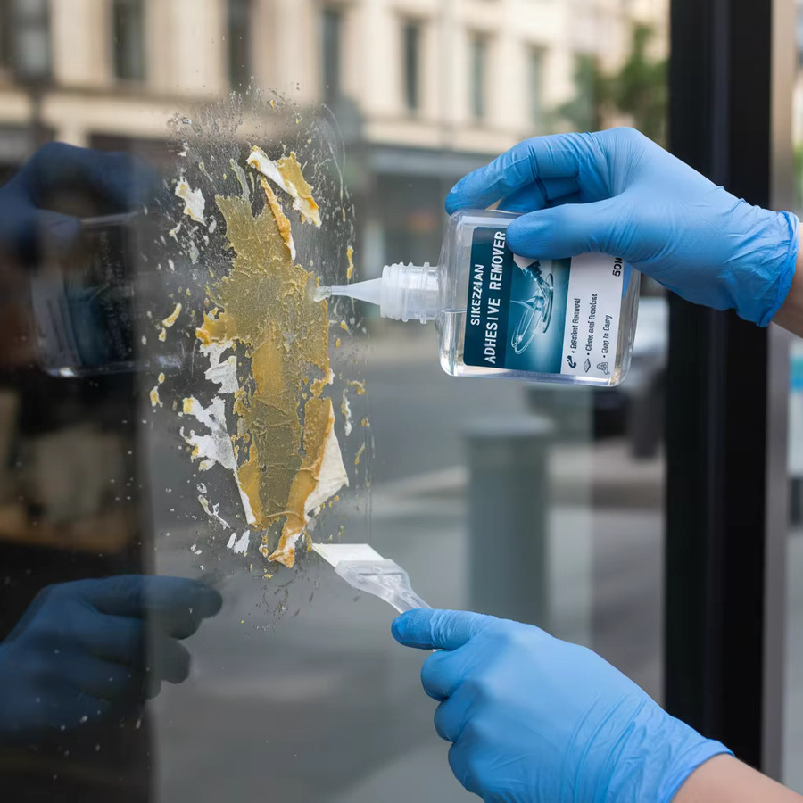 SIKEZHAN Klebstoffentferner mit Schaber, 50 ml, spurloser Aufkleber- und Klebebandrückständereiniger für Glas, Metall und Kunststoff - Bild 2