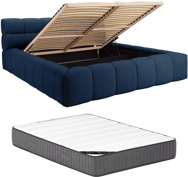 Vente-unique Bett mit Bettkasten Forvik in Blau, gepolstert, B/T: 180 x 200 cm - Bild 1