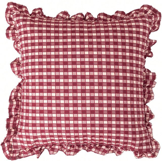 Quadratisches Kissen im Retro-Stil mit rotem Karomuster von MTMA, Farbe: Braun/Rot, B/T/H: 45 x 45 x 45 cm - Bild 1
