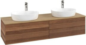 V&B Waschtischunterschrank Antao mit Frontstruktur und Beleuchtung, Farbe Eiche Honig Braun, B: 160 cm, T: 50 cm - Bild 1