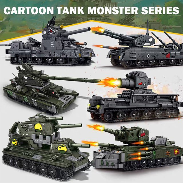 BXA WW2 Militär-Cartoon-Panzermonster Deutschland Karl-Gerät Eisenbahnkanone P1000 Sowjetischer KV 44 Modellbausatz Bausteine - Bild 1
