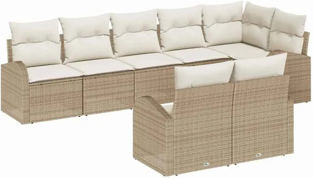 vidaXL Garten-Sofa-Set aus Polyrattan in Beige und Weiß, 8-teiliges L-Shape Lounge-Set mit UV-beständigen Kissen und Metallrahmen - Bild 1