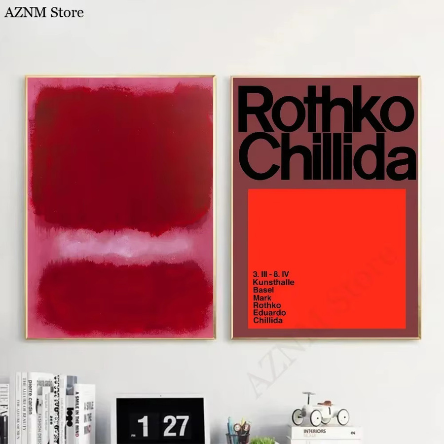 Potdemiel Abstraktes Wandkunst Poster im Mark Rothko Stil, Skandinavische Moderne Selbstklebende Wandaufkleber aus Papier - Bild 4