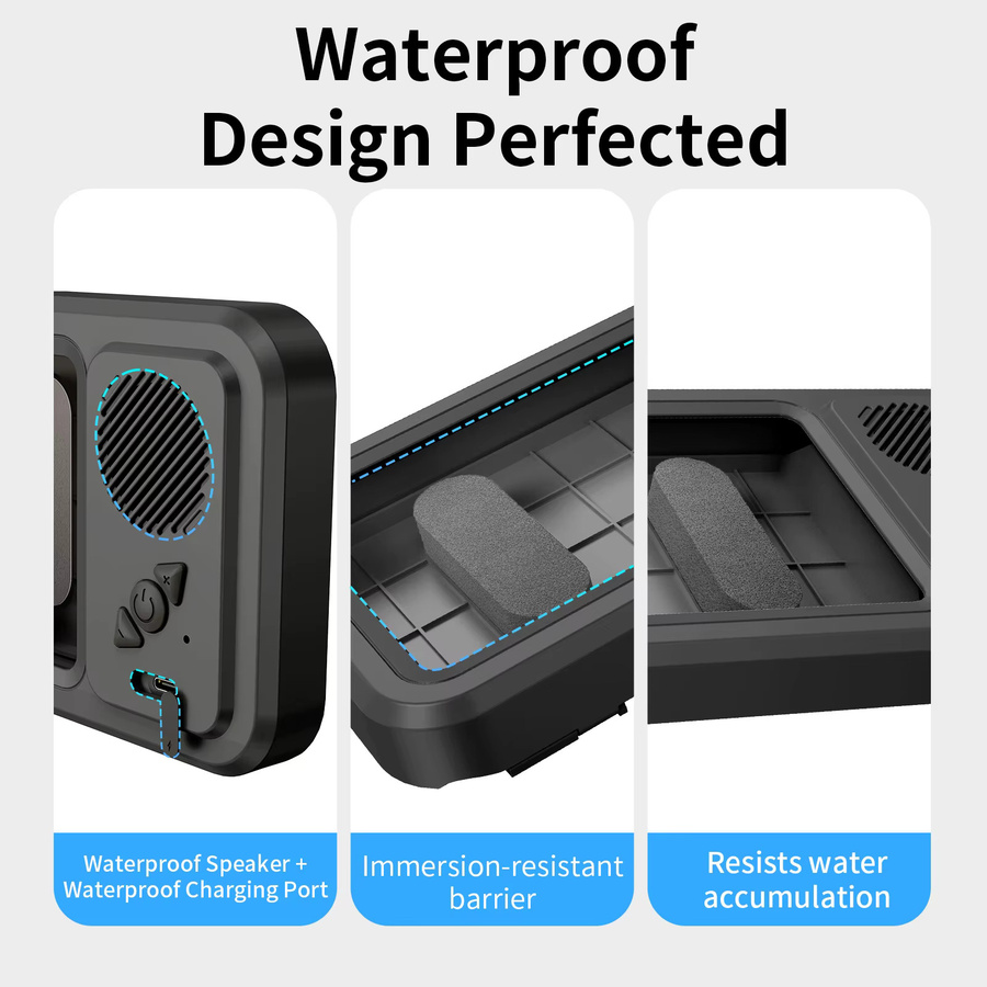 Oatsbasf Dusch-Handyhalterung mit kabellosem Bluetooth-Lautsprecher, wasserdichte Wandmontage für 4-7 Zoll Smartphones in Schwarz oder Weiß - Bild 5