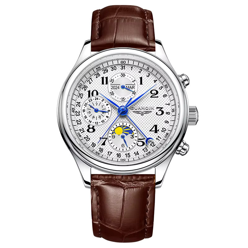 GUANQIN Armbanduhr, Automatik, Edelstahl, Leder, Silber, Herren - Bild 7