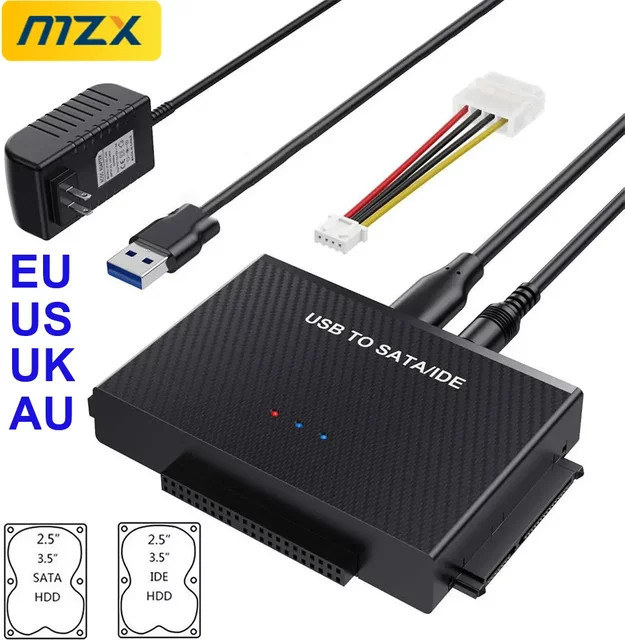 MZX Festplattenkonverter Adapter für 3 SATA und IDE HDDs mit USB 3.0 Anschluss, unterstützt 2,5 und 3,5 Zoll Festplatten bis 6TB, Schwarz - Bild 1
