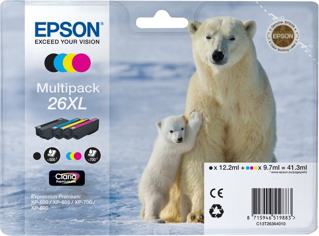 Epson Original Tintenpatronen 26XL MultiPack CMYK Cyan Magenta Gelb Schwarz - Bild 1