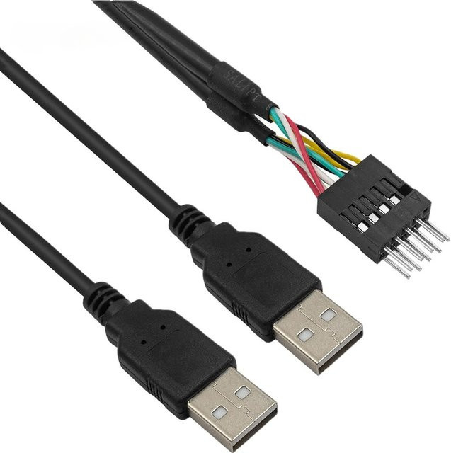 BSN USB 2.0 Dual Typ A auf 9-Pin Dupont 2,54mm Verlängerungskabel für PC DIY, Schwarz, Länge: 50 cm - Bild 1