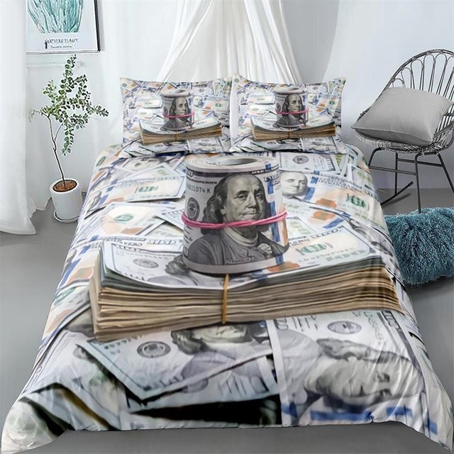 Bettwäsche-Set Your Warm Home mit Dollar-Muster und Kissenbezügen, King-Size, Mehrfarbig, Polyester, B/H: 180 x 210 cm, Kissenbezüge: 50 x 70 cm - Bild 1