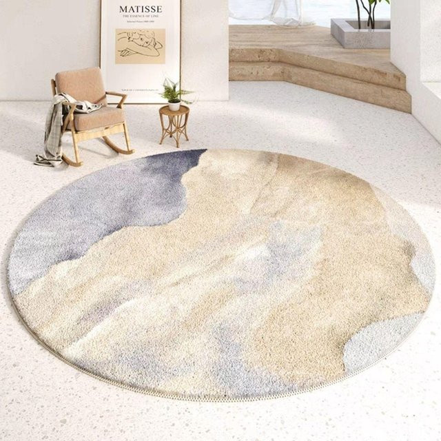 Runder Plüschteppich in Modernem Design für Wohnzimmer und Schlafzimmer, Waschbar und Rutschfest, Multicolour, Durchmesser: 60 cm - Bild 1