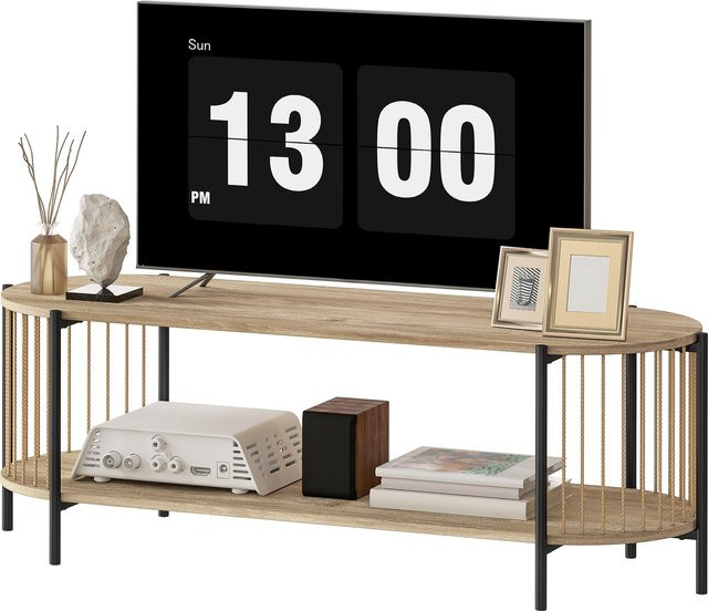 HOMCOM Boheme TV-Möbel in Natur mit Papierschnur-Design und 2 offenen Regalen für bis zu 55 Zoll, B/T/H: 124 x 43,5 x 41 cm - Bild 1