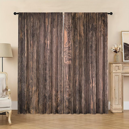 Yiran Furniture Shabby Chic Vorhänge mit 3D Holz-Print, 2er-Set, Braun, B: 60 cm, H: 100 cm