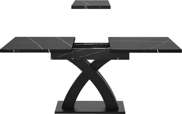 okwish Esstisch ausziehbar in Schwarz mit schwarz weißer Musteroberfläche, B/T/H: 120 x 80 x 76 cm, ausziehbar auf 160 cm Länge