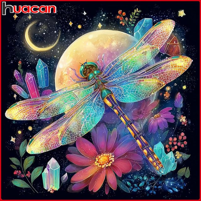 Huacan Diamantmalerei Libelle Mosaik Tierbild in Multicolour, B/B/H: 20 x 20 x 20 cm - Bild 1