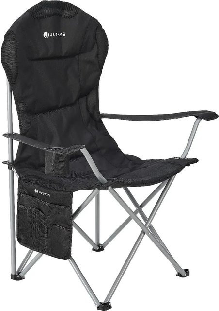 Juskys Campingstuhl Lido gepolsterter Klappstuhl mit Getränkehalter und Tasche Schwarz - Bild 2