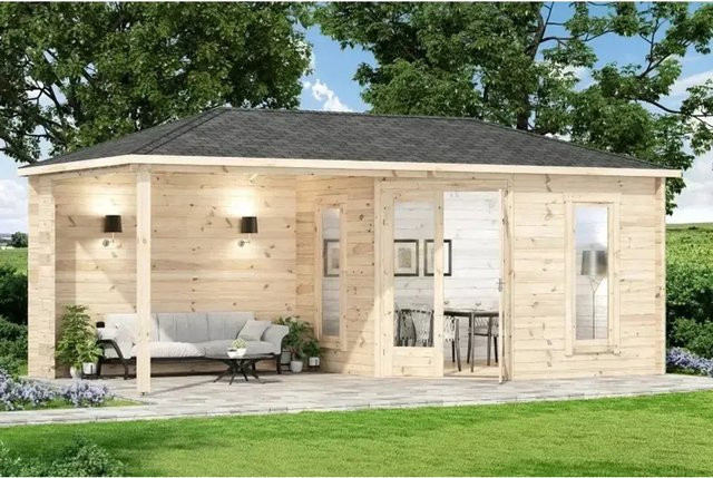 Alpholz 5-Eck Gartenhaus Liwa mit Walmdach in Blockbohlenbauweise, unbehandelt, B/T: 575 x 272 cm - Bild 1