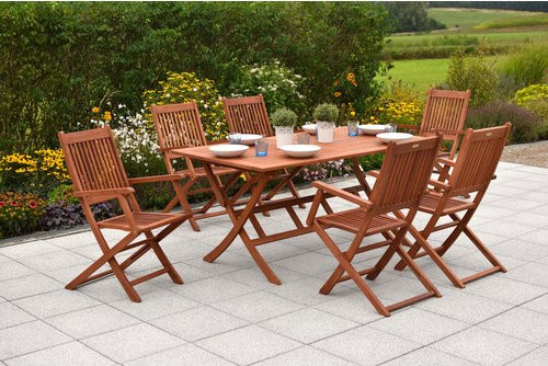 Merxx Gartenmöbelset Rio aus Eukalyptusholz in Beige und Braun, 7-teilig mit 6 Klappsesseln und Tisch, B/T/H: 160 x 94 x 90 cm - Bild 1