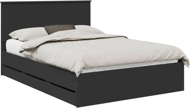 vidaXL Bettrahmen mit Schubladen in Schwarz, modern, aus Holzwerkstoff, B/T/H: 140 x 200 x 143 cm - Bild 1