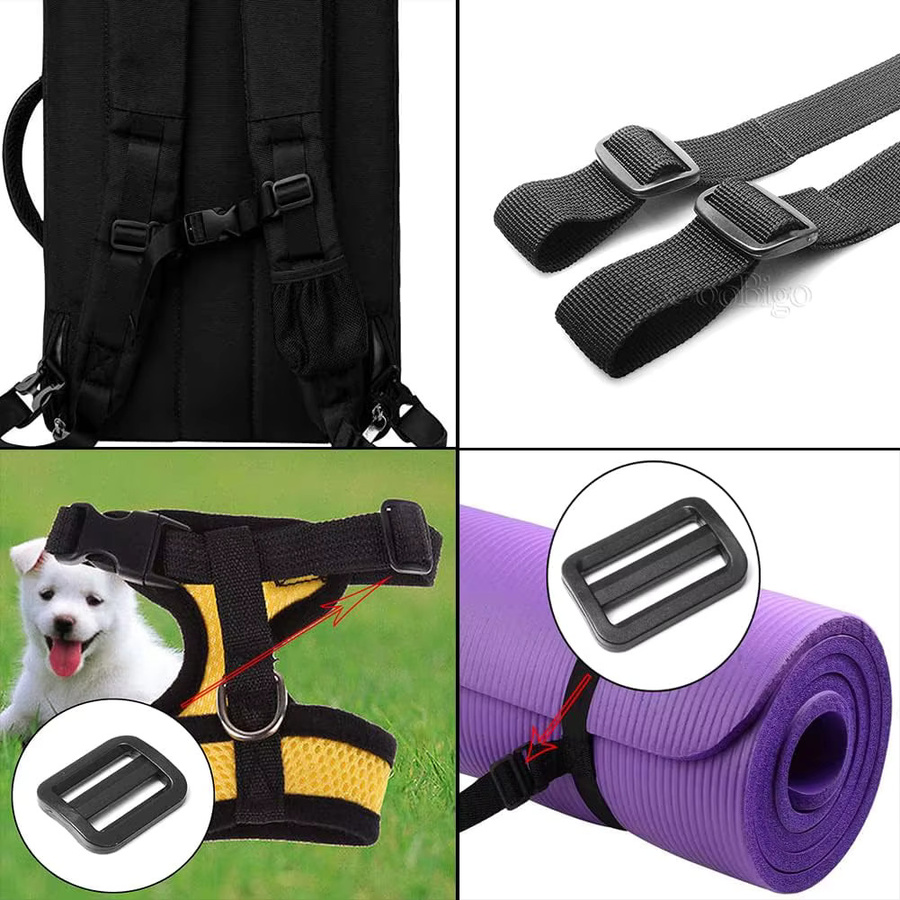 MEIGEMEI 5er Set Kunststoff Tri-Glide Schieber gebogen in Schwarz für Gürtel, Koffer und Taschen zum DIY-Basteln - Bild 2