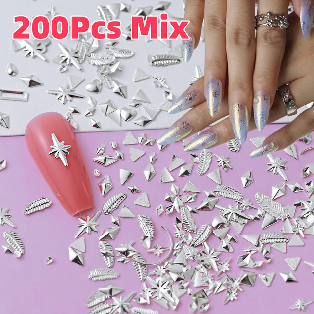 Nagel Charms 3D Stern und Mond Nieten, Silber und Gold, 200 Stück - Bild 1