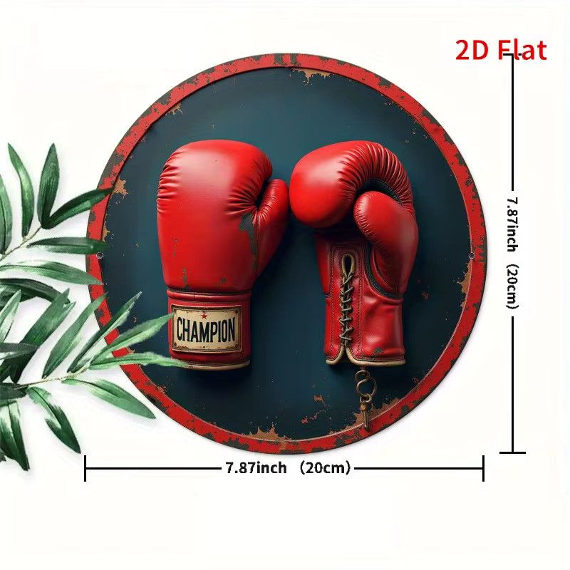 Vintage Boxing Champion Wandkunstschild aus Eisen von Potdemiel, runde Metalldekoration mit roten Boxhandschuhen, Durchmesser: 20 cm - Bild 3