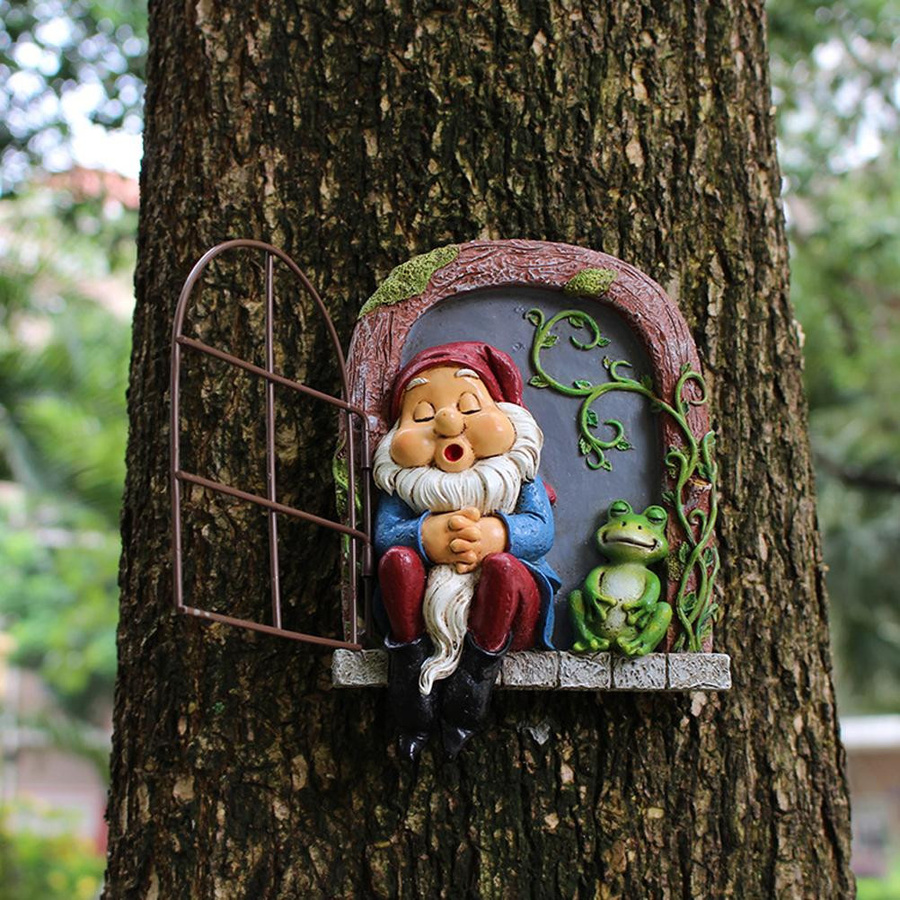 Gnom Mini Garten Skulptur aus Harz als Outdoor Ornament und Dekoration für Fenster oder Schlafen - Bild 3