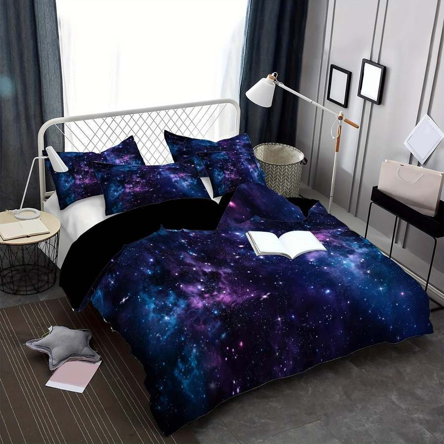 Binchi Outdoor Product Bettwäsche-Set aus Mikrofaser mit Sternen- und Galaxie-Aufdruck in Violett und Multicolour, B/H: 140 x 210 cm - Bild 4