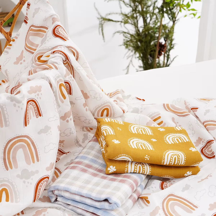 HappyFlute 3-teiliges Baby-Pucktuch-Set aus 100% Baumwolle, 2-lagiger Musselin mit floralem Muster, Multicolour, Breite: 120 cm, Tiefe: 110 cm - Bild 1